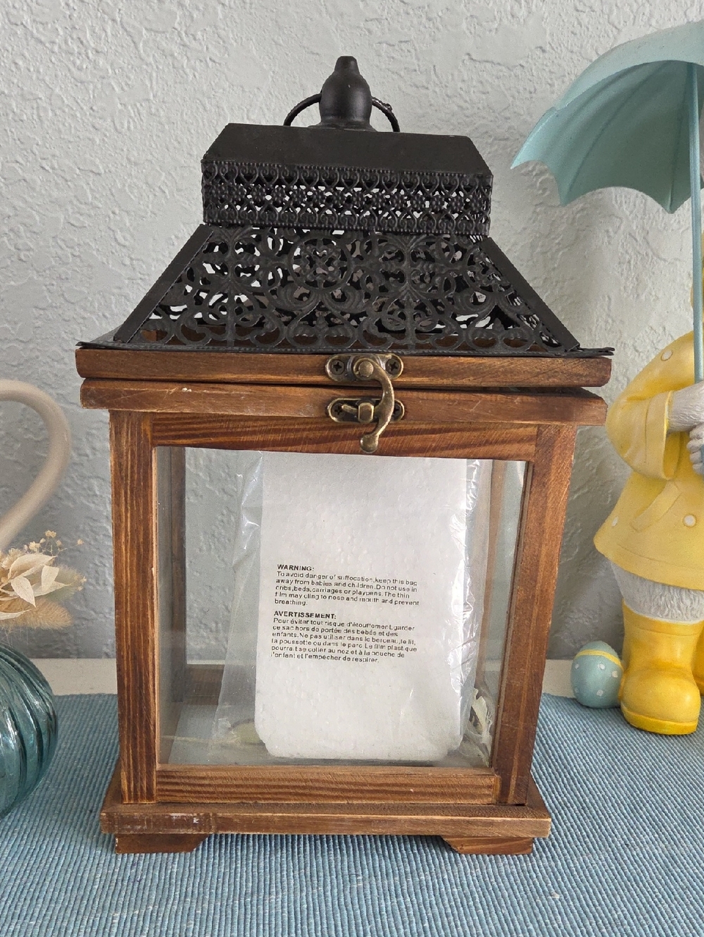 Rustic Brown Wood and Black Metal Decorative Lantern - Home Accents